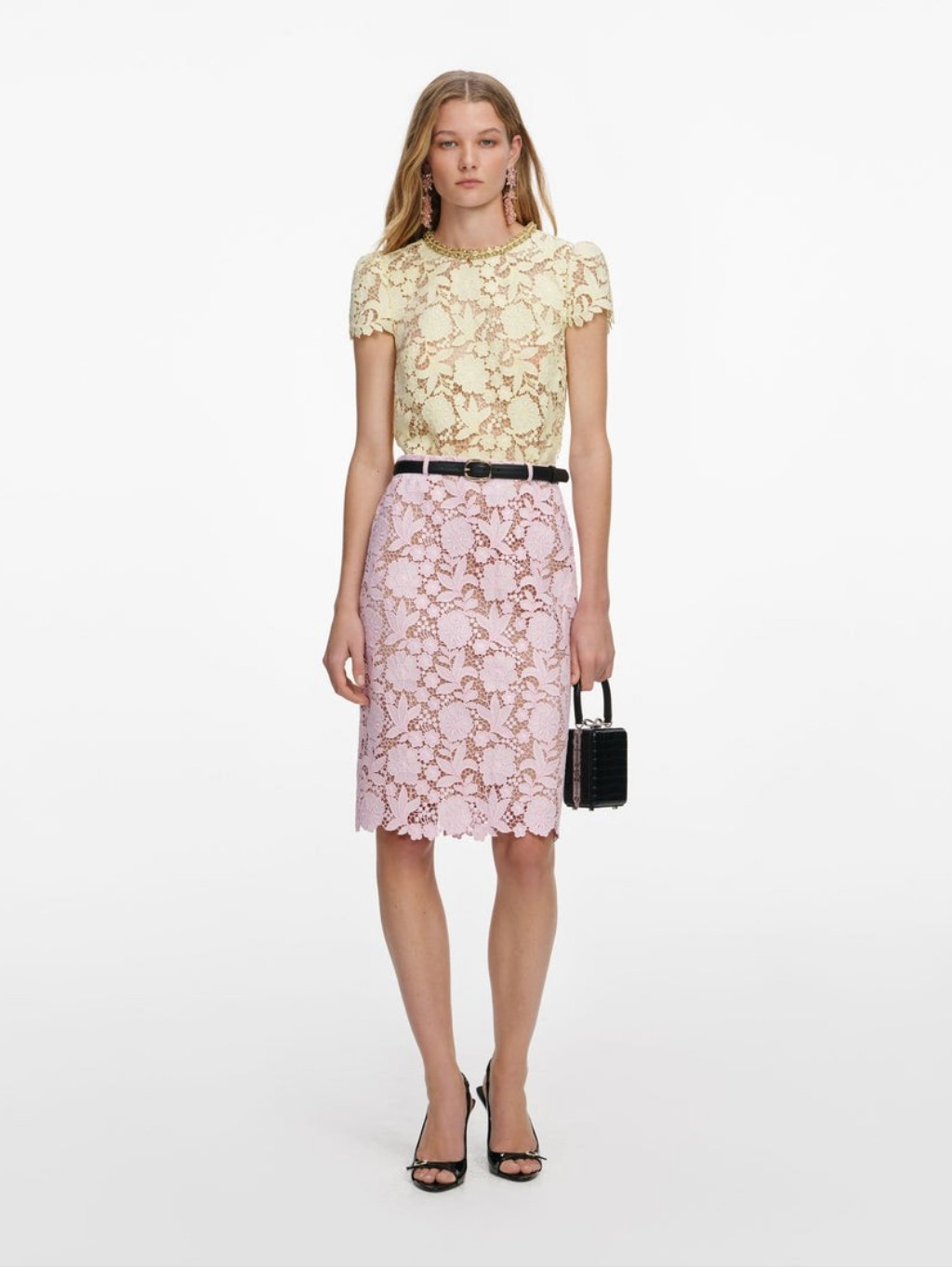 Self-Portrait Pink Lace Midi Skirt